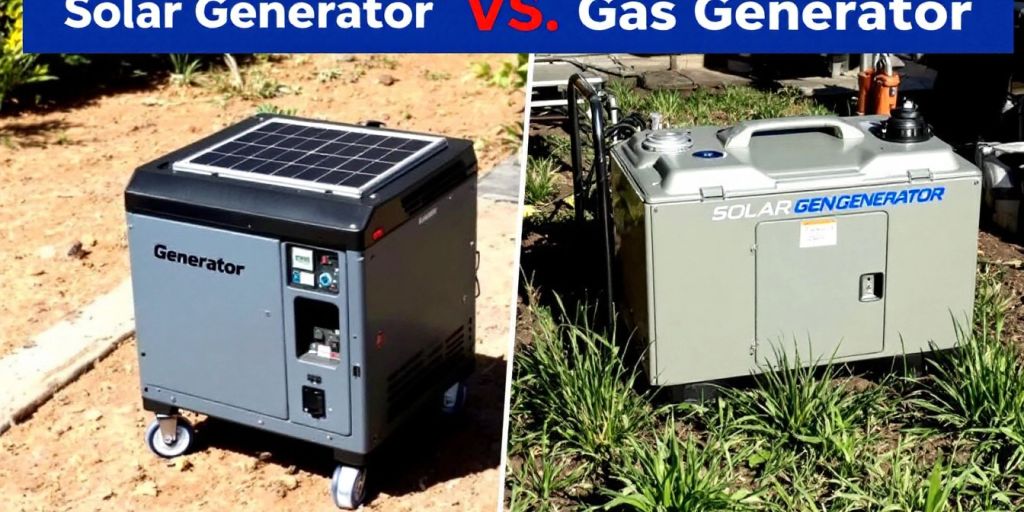 太阳能发电机和燃气发电机并排放置在户外。