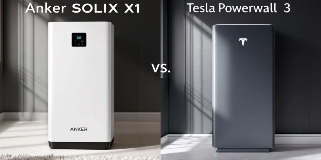 Anker SOLIX X1 và Tesla Powerwall 3 bên cạnh nhau.